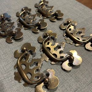 6 vintage 3 inch batwing / chippendale drawer pulls